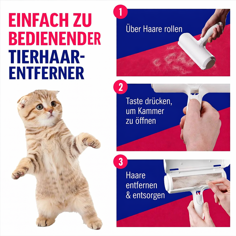 Tierhaarentfernungsrolle – Entferner für Hunde und Katzen mit selbstreinigender Basis – Effizientes Tierhaarentfernungsgerät – perfekt für Möbel