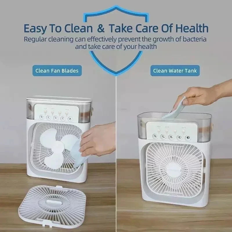 Neue 3-in-1-Ventilator, Klimaanlage, Haushalt, Mini-Luftkühler, LED-Nachtlicht, tragbarer Luftbefeuchter, Lufteinstellventilator, Büro- und Heimventilator