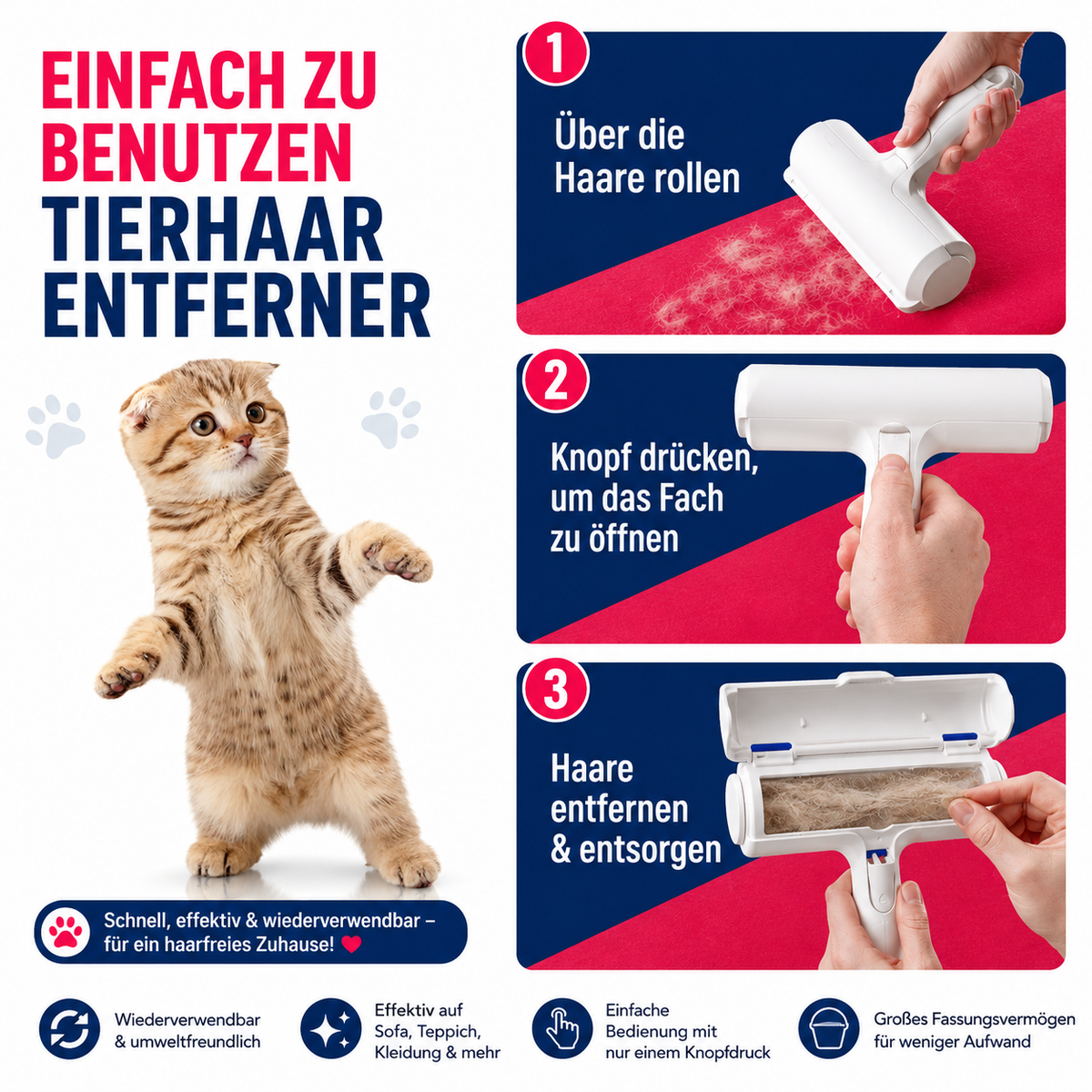 Tierhaarentferner-Rolle für Sofa, Kleidung & Auto