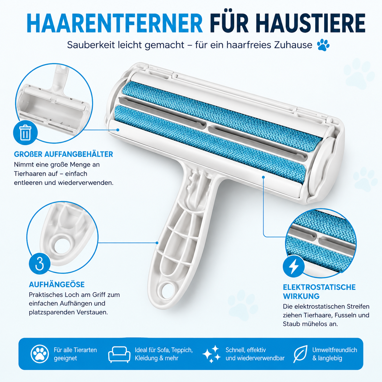 Tierhaarentferner-Rolle für Sofa, Kleidung & Auto