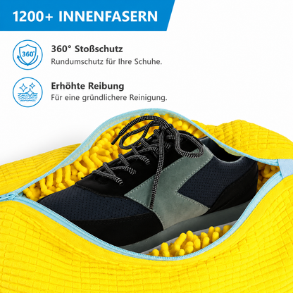 Robuste Schuhwaschmaschinentasche für alle Schuharten – Gelb mit blauem Reißverschluss, ideal für Turnschuhe und Freizeitschuhe, Wäschewaschbeutel